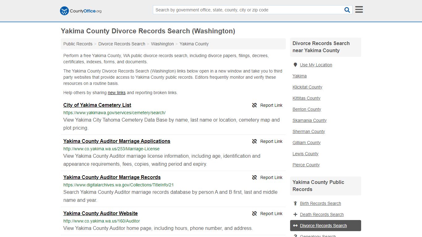 Yakima County Divorce Records Search (Washington) - County Office