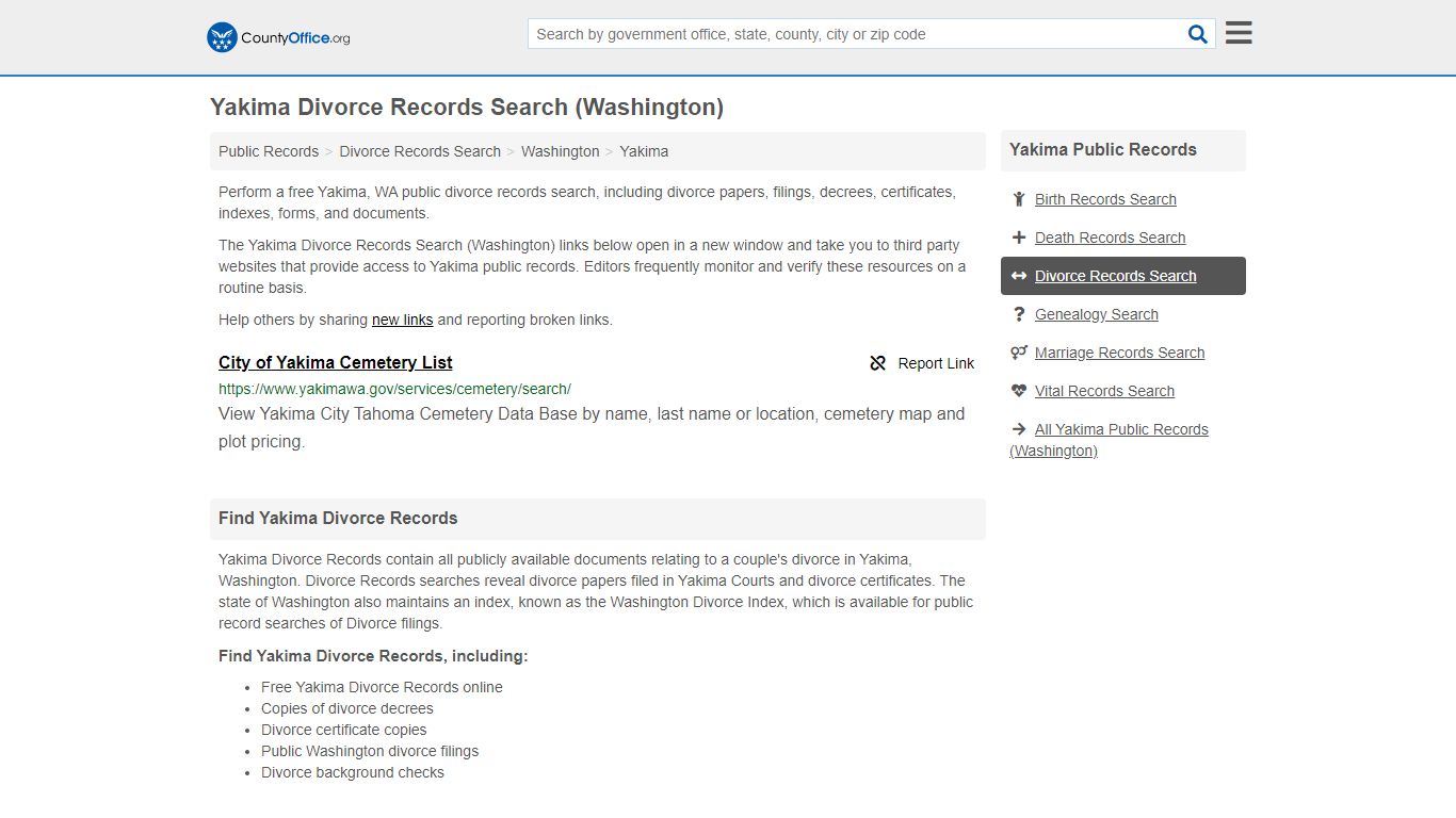 Divorce Records Search - Yakima, WA (Divorce Certificates & Decrees)