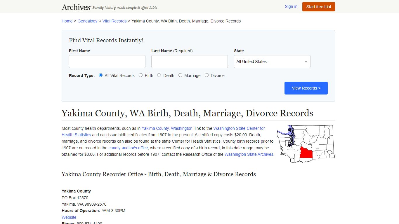 Yakima County, WA Birth, Death, Marriage, Divorce Records